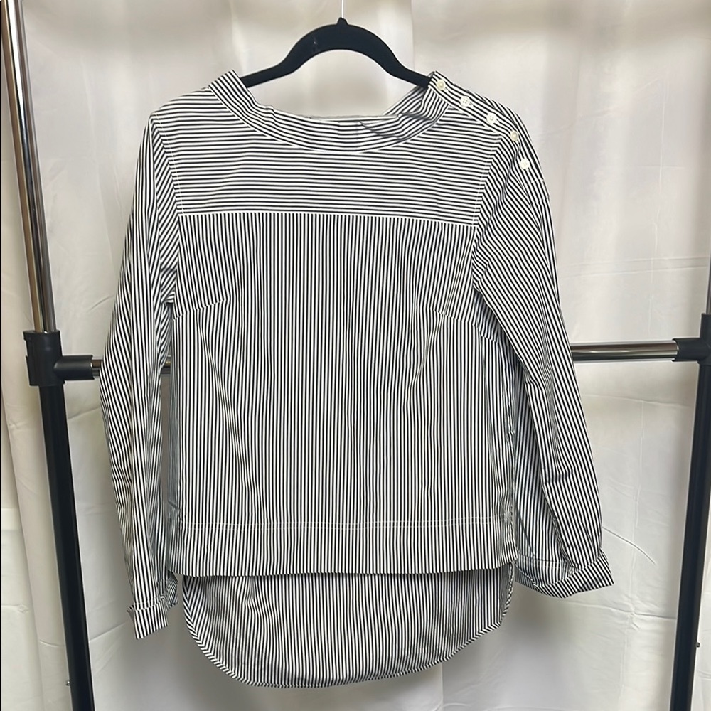 J. Crew women’s Funnel neck Striped Shirt Blue & White 2 Boxy Bib Collar Blouse